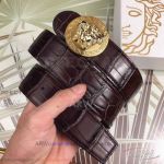 AAA Copy Versace Brown Leather Belt With 316L Gold Medusa Buckle 